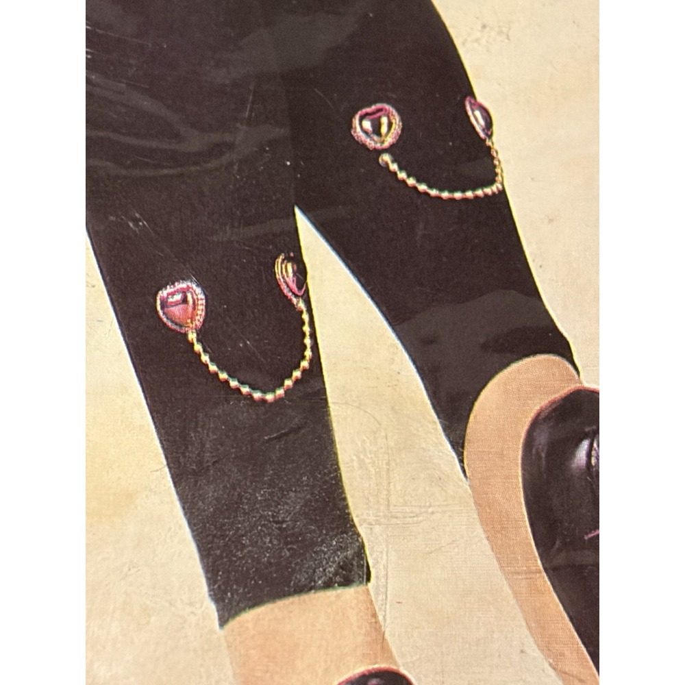 Vtg 80s 90s Black Footless Tights Rainbow Heart Charm 100–175 lbs, 5'–5'10" - Picture 3 of 9